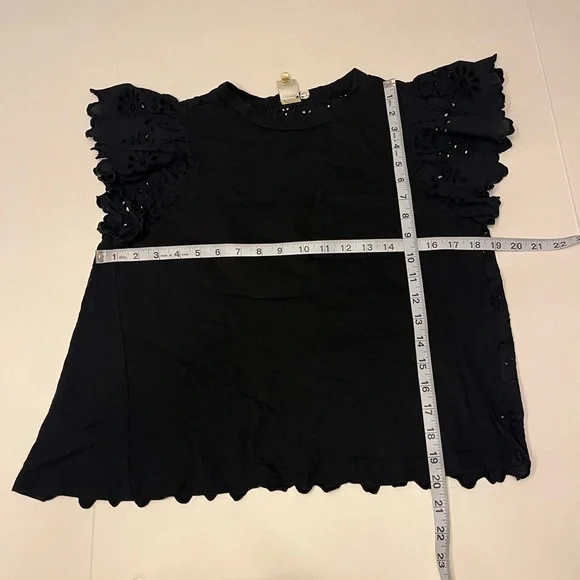 Anthropologie Seen Worn Kept Flutter Eyelet Black Top - Picture 10 of 15